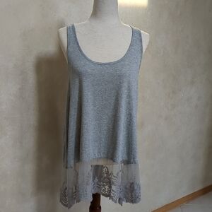 Umgee Light Gray Sleeveless Tank with Lace Trim
